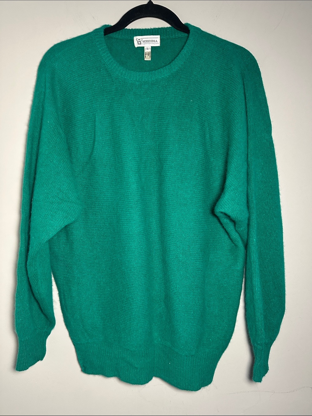 Modissima bright Green Crewneck lambs wool rabbit and nylon vintage Sweater